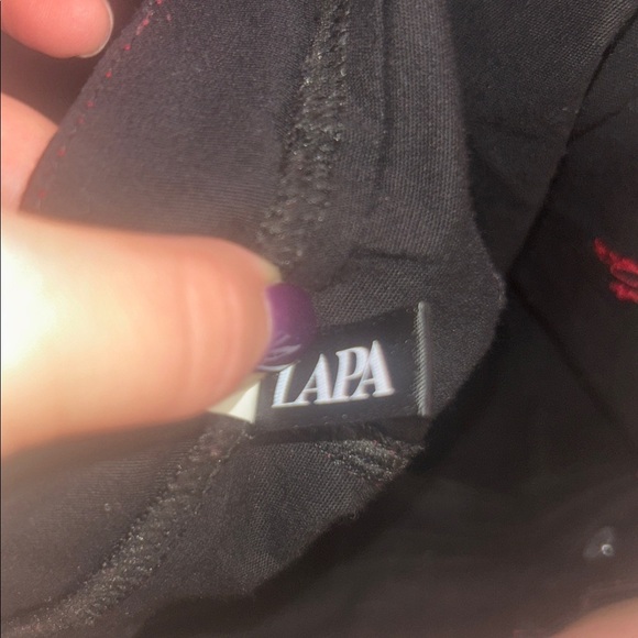 Black straight legged pants red contrast stitching plaid tartan suspenders punk - Picture 5 of 5